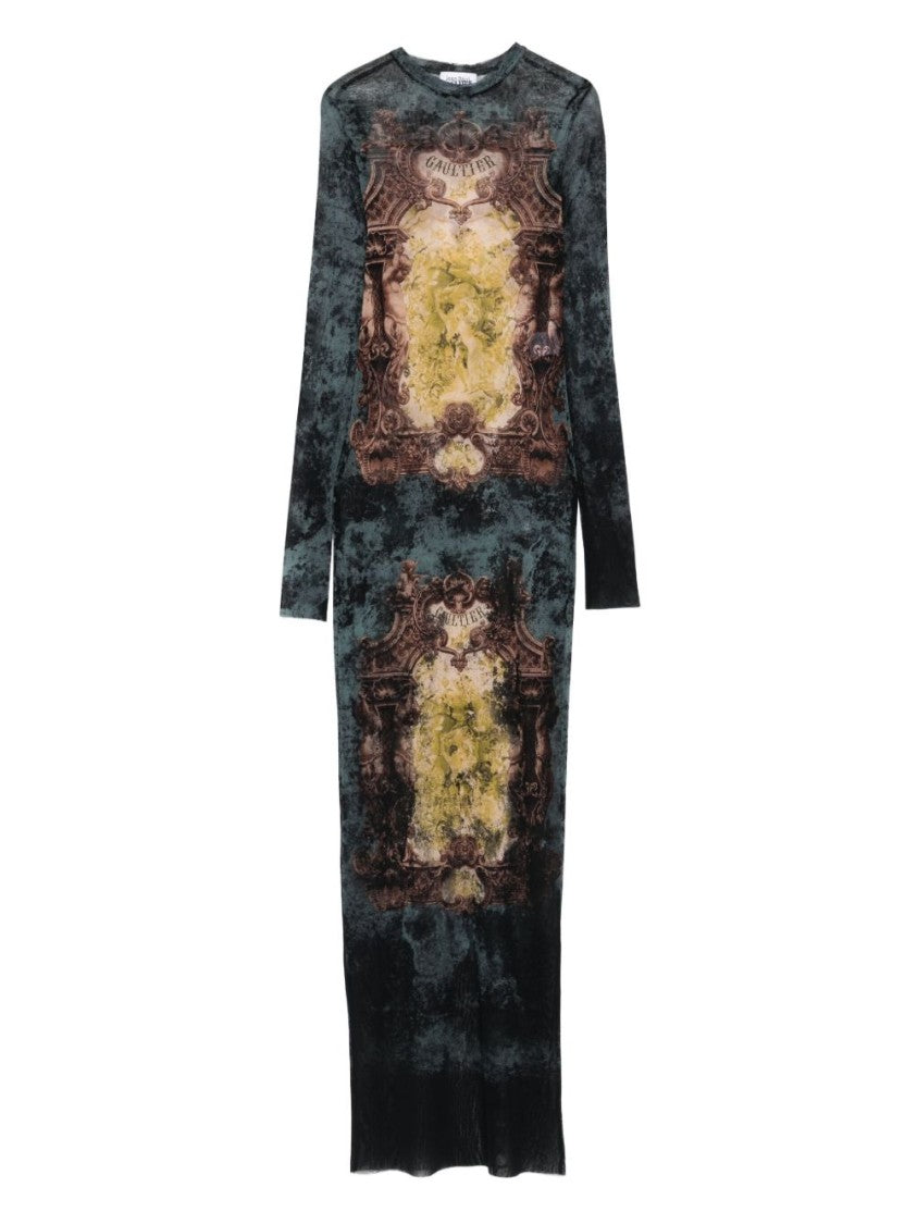 Jean Paul Gaultier Dark Green Baroque Print Maxi Dress