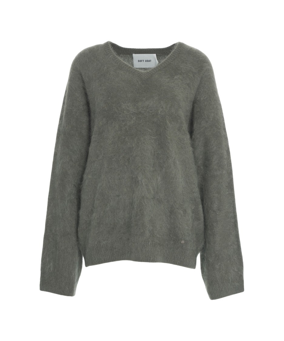 Soft Goat Brushed Cashmere Sweater With Subtle V-Neck