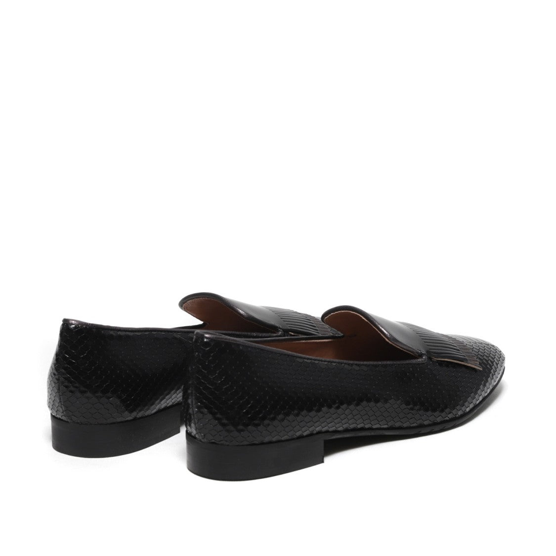 La Sellerie Black Crocodile Printed Leather Slipper