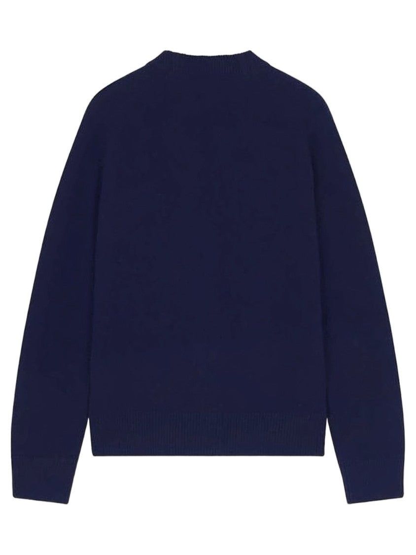 Maison Kitsuné Cropped Blue Wool Cardigan With V-Neck