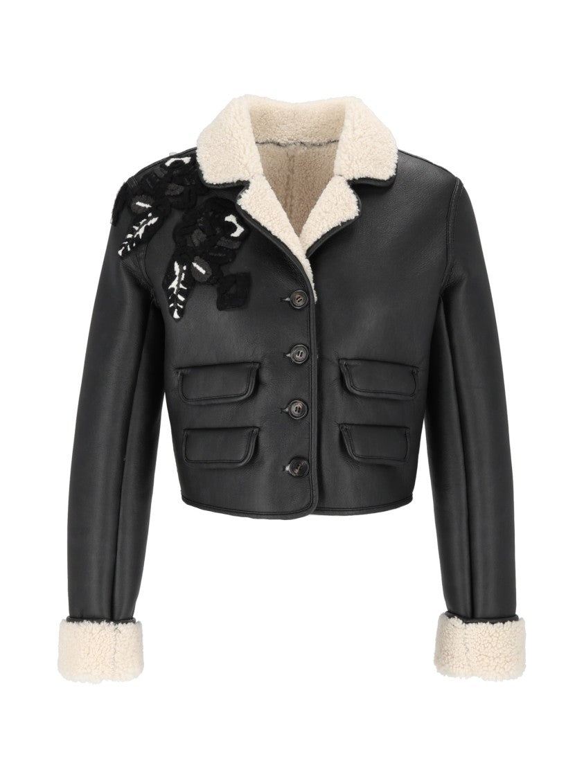 Ermanno Scervino Black Giubbotto Floral Applique Cropped Jacket