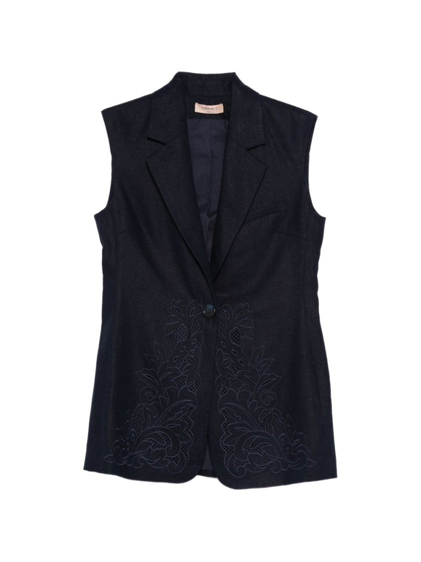 Twin-Set Night Blue Floral Sleeveless Blazer