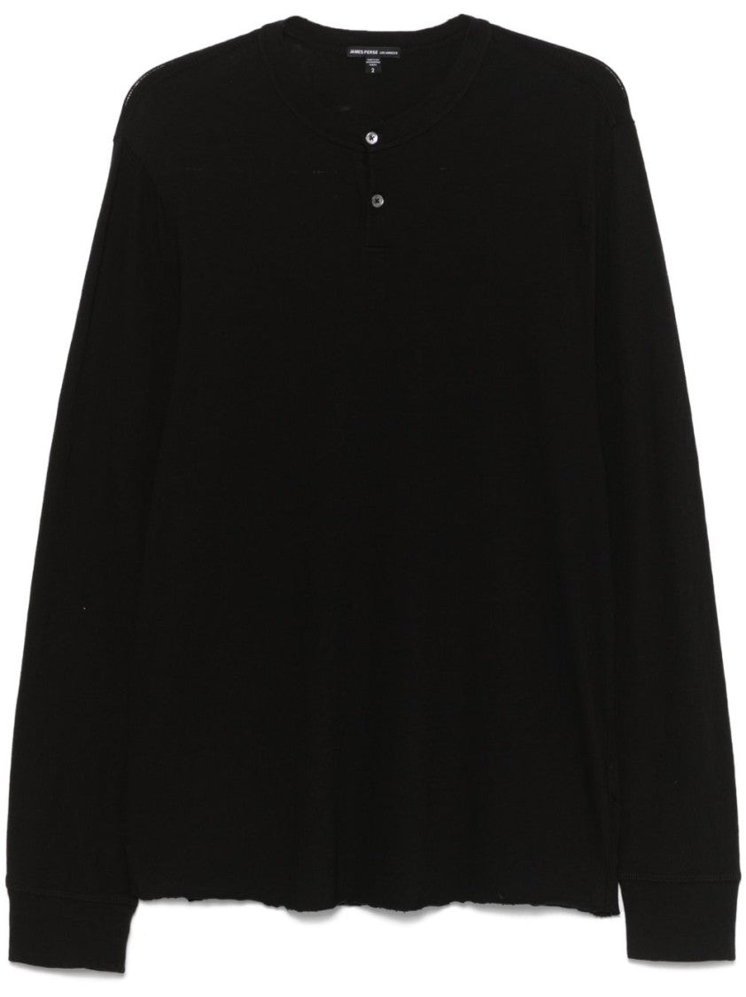 James Perse Long-Sleeve Henley T-Shirt In Soft Black Cotton