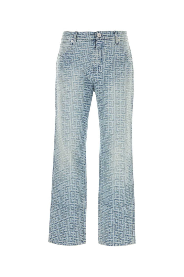 Balmain Embroidered Light Wash Denim Jeans