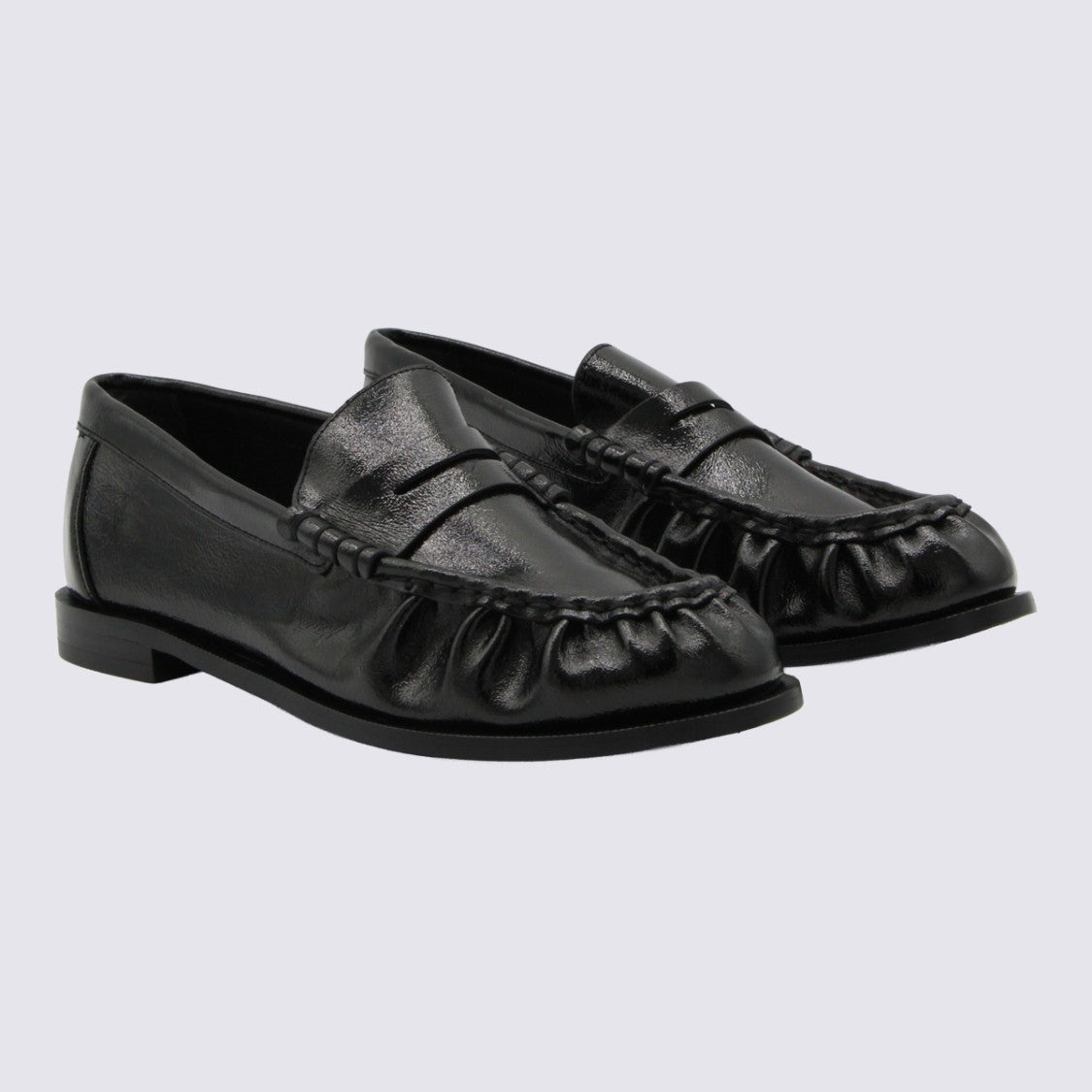 Rag & Bone Moccasin-Inspired Black Leather Flats With Penny Loafer Strap