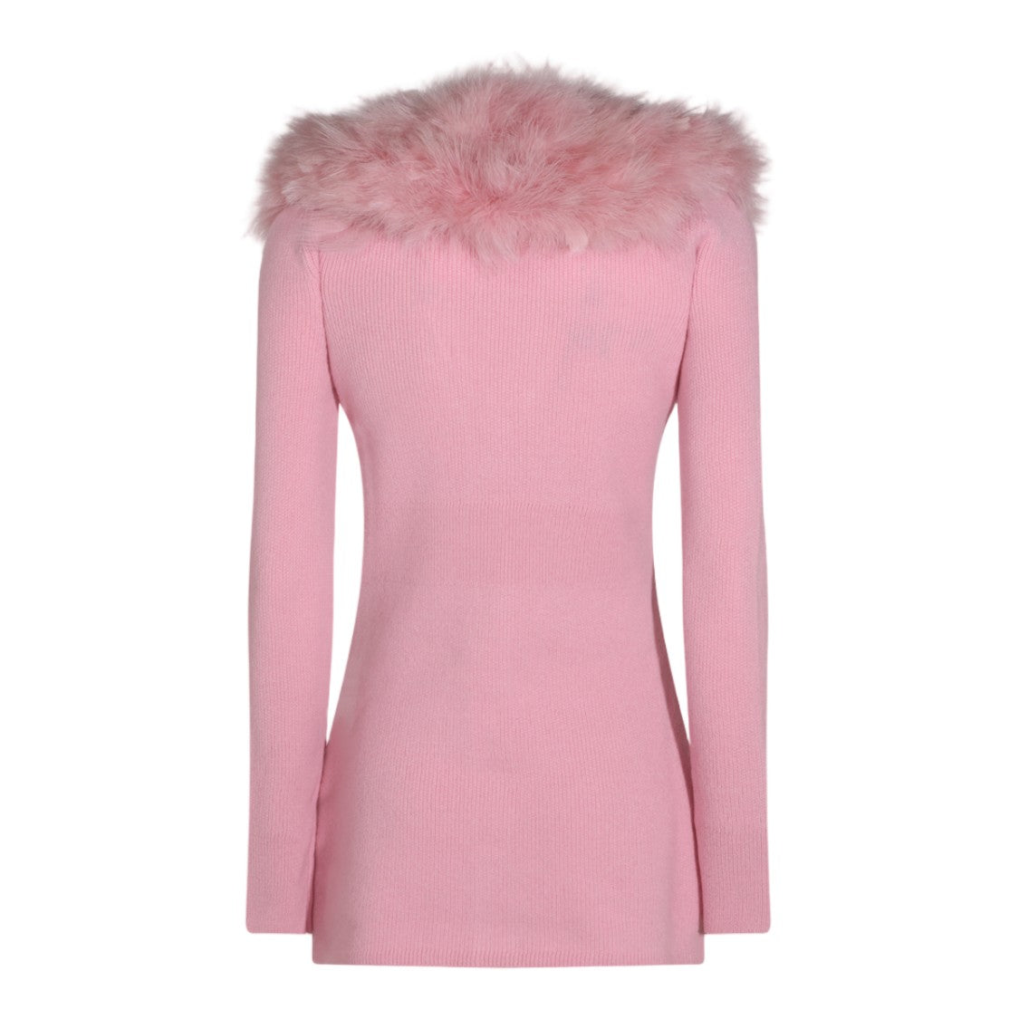 Blumarine Ribbed Knit Sweater With Fluffy Fur Collar