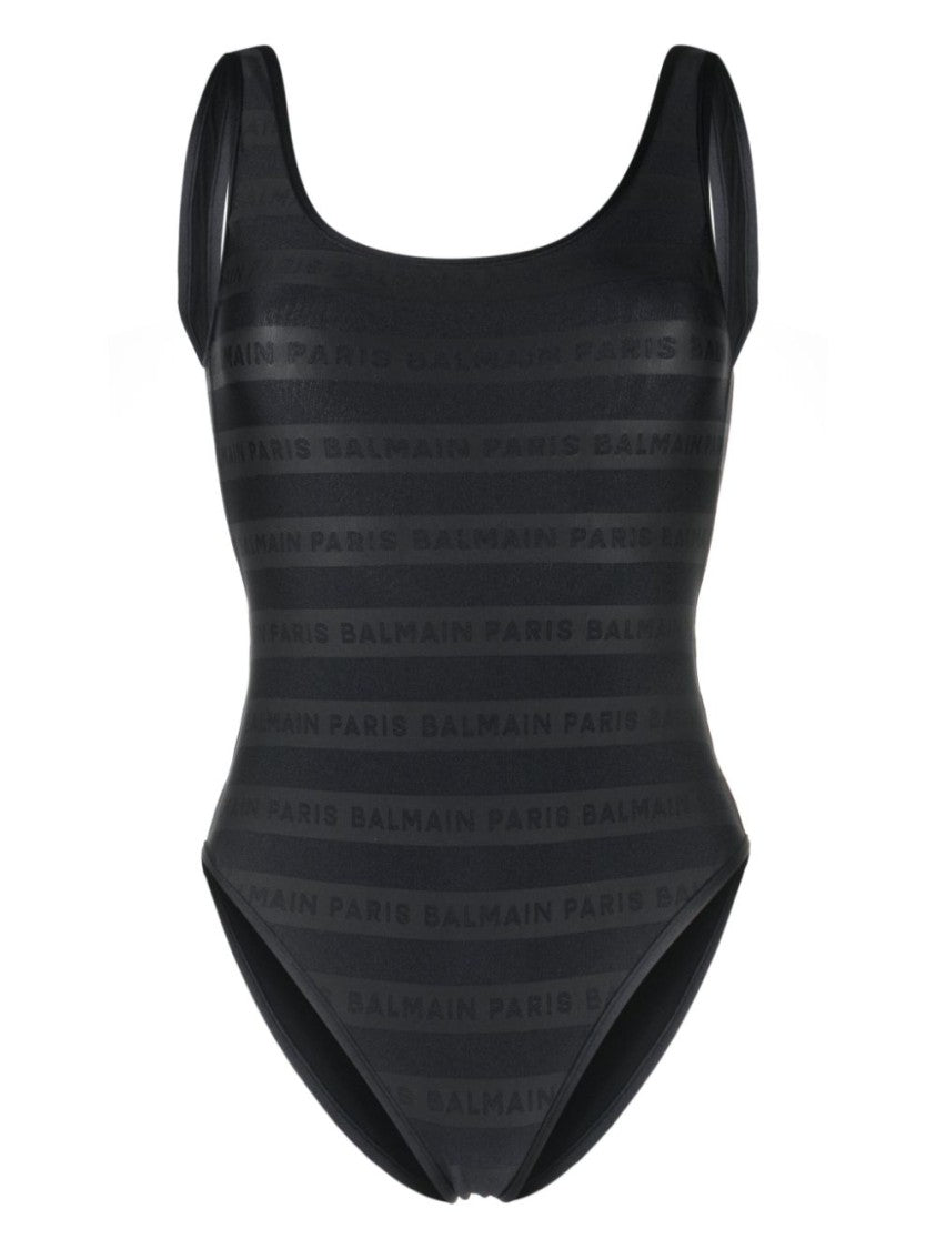 Balmain Scoop Neck Swimwear With Tonal Logo Pattern