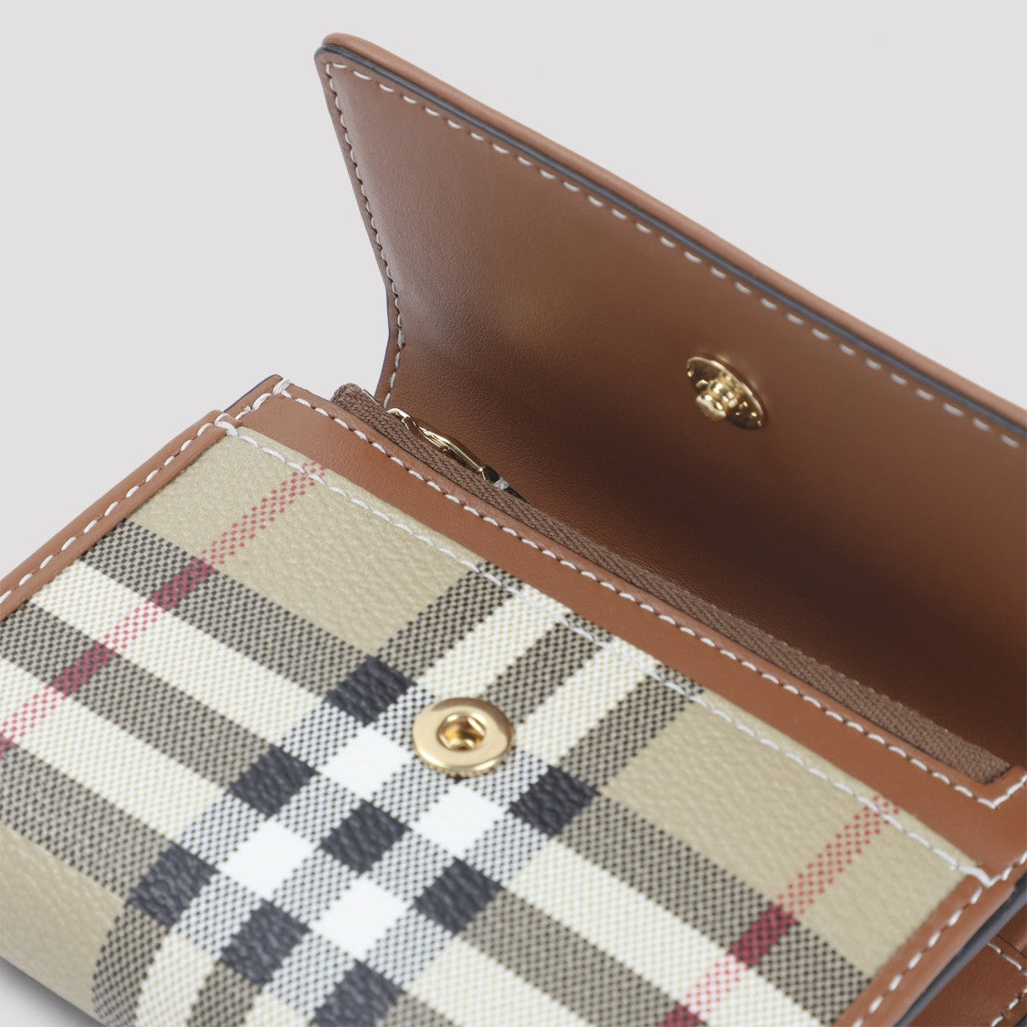 Burberry Beige Check Pattern Wallet With Gold-Tone Clasp