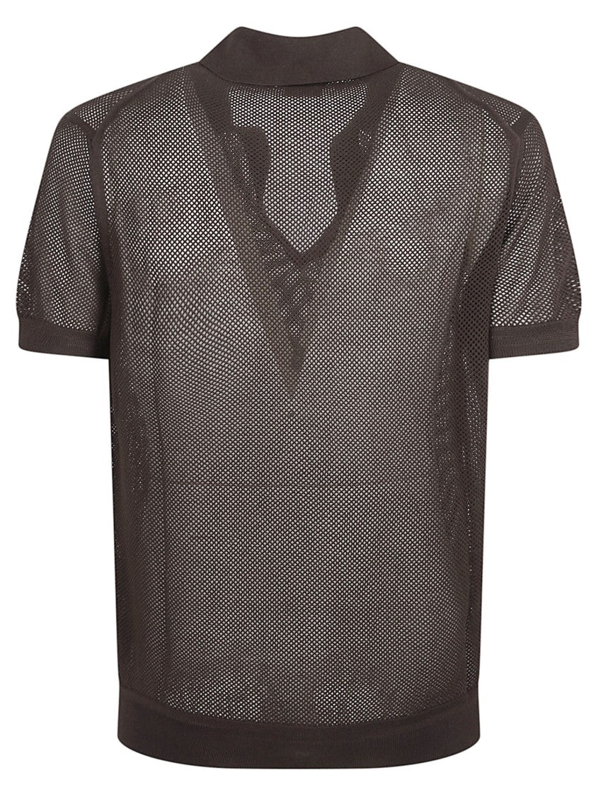 Tom Ford Semi-Transparent Brown Mesh Knit Polo Shirt