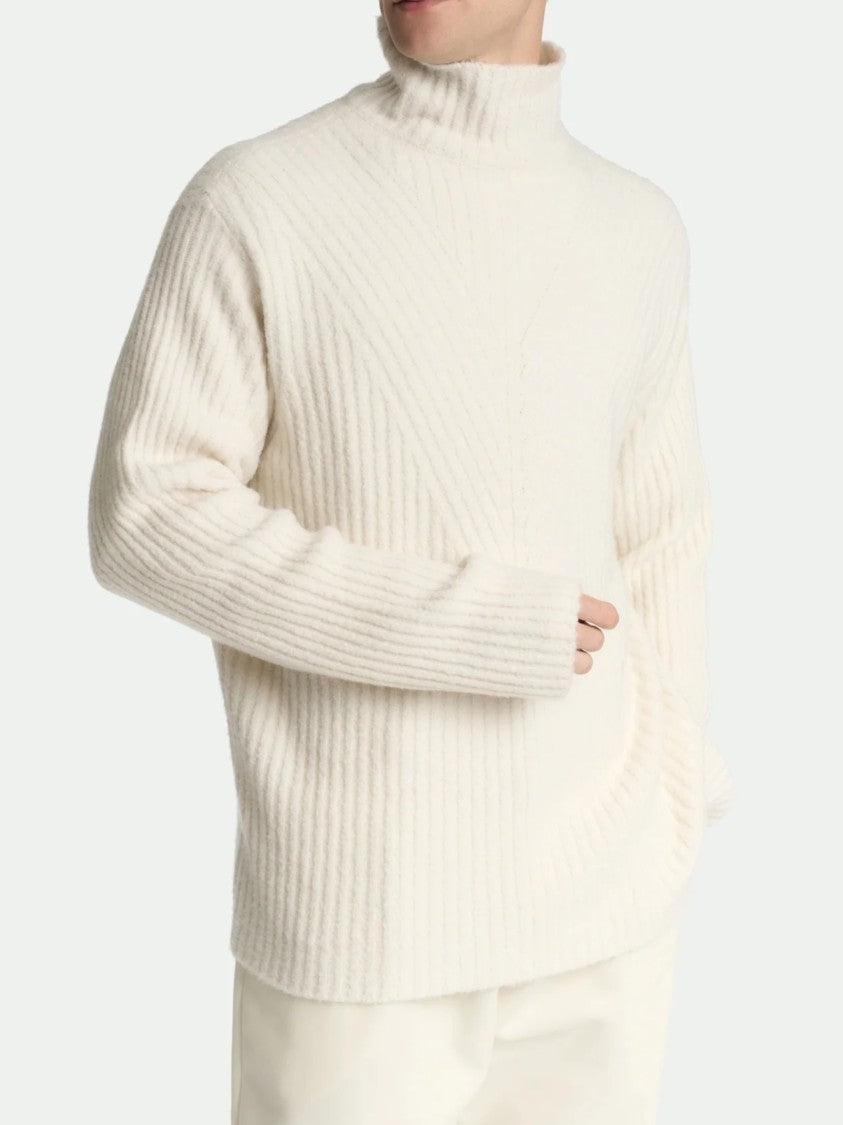 Malo Ribbed Knit Sweater With High Turtleneck And Chevron Pattern
