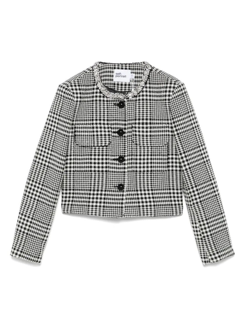 Self-Portrait Houndstooth Crystal Trim Jacket