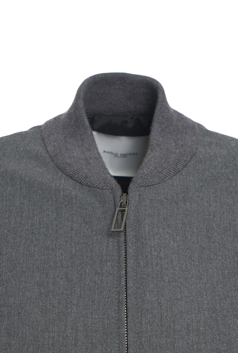 Paolo Pecora Minimalist Grey Blouson With Ribbed Collar And Zipper Closure