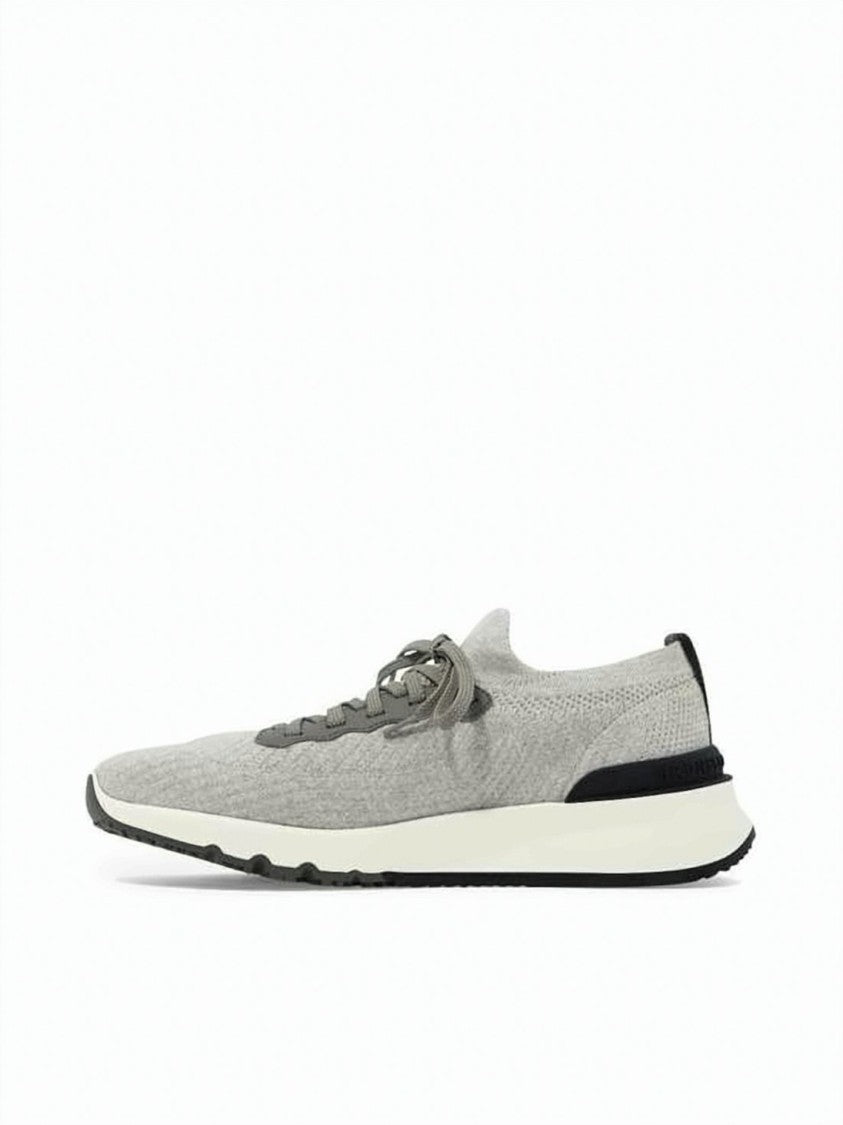 Brunello Cucinelli Low-Profile Knitted Fabric Sneakers With Textured Rubber Outsole
