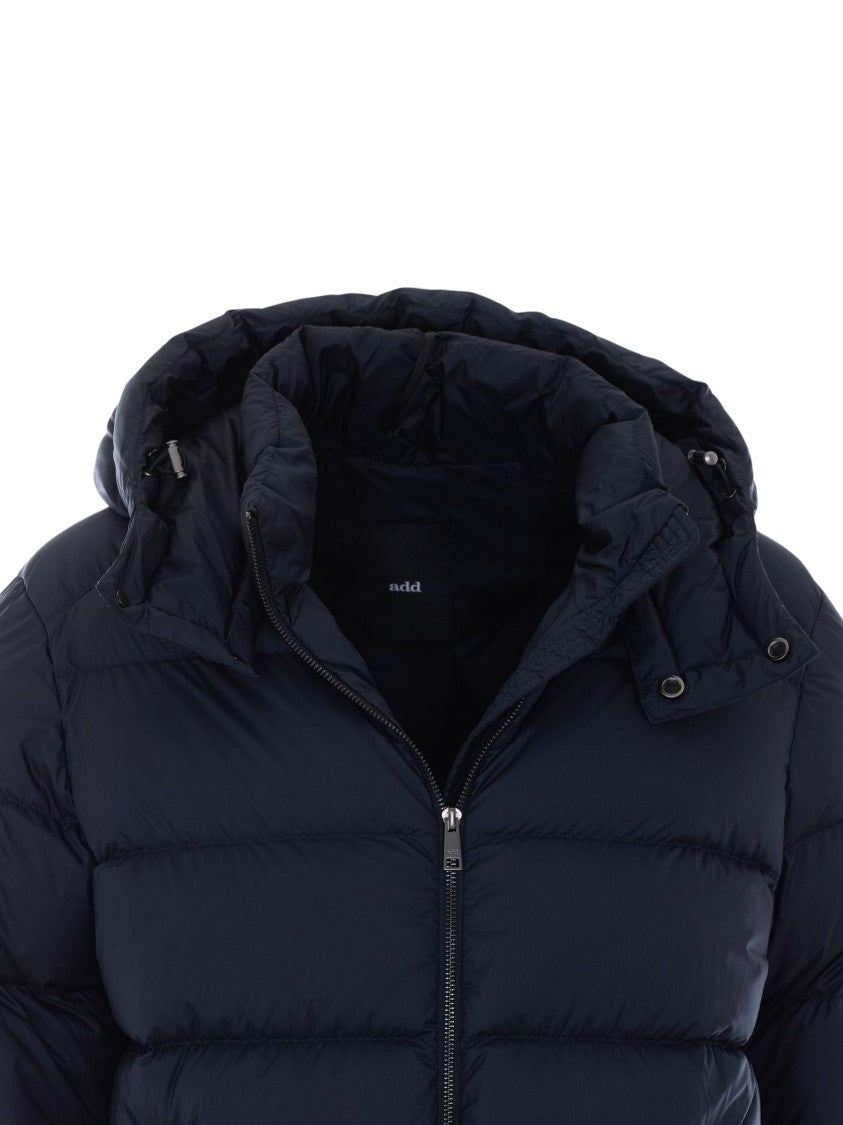 Add Dark Black Quilted Hooded Polyester Down Jacket