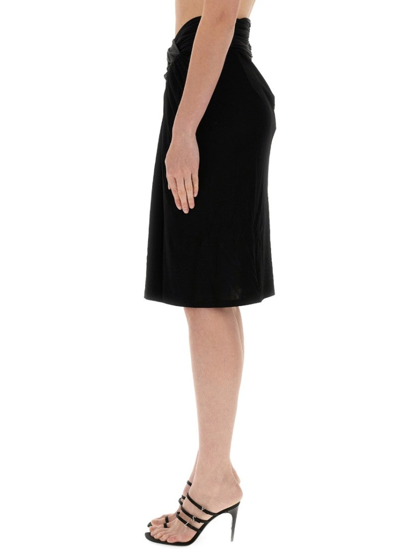 Saint Laurent Fitted Black Pencil Skirt With Draped Detail