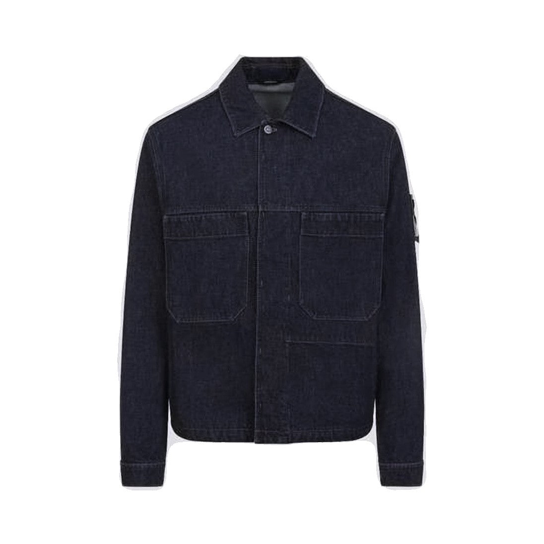 Stone Island Structured Blue Leather Jacket With Classic Collar