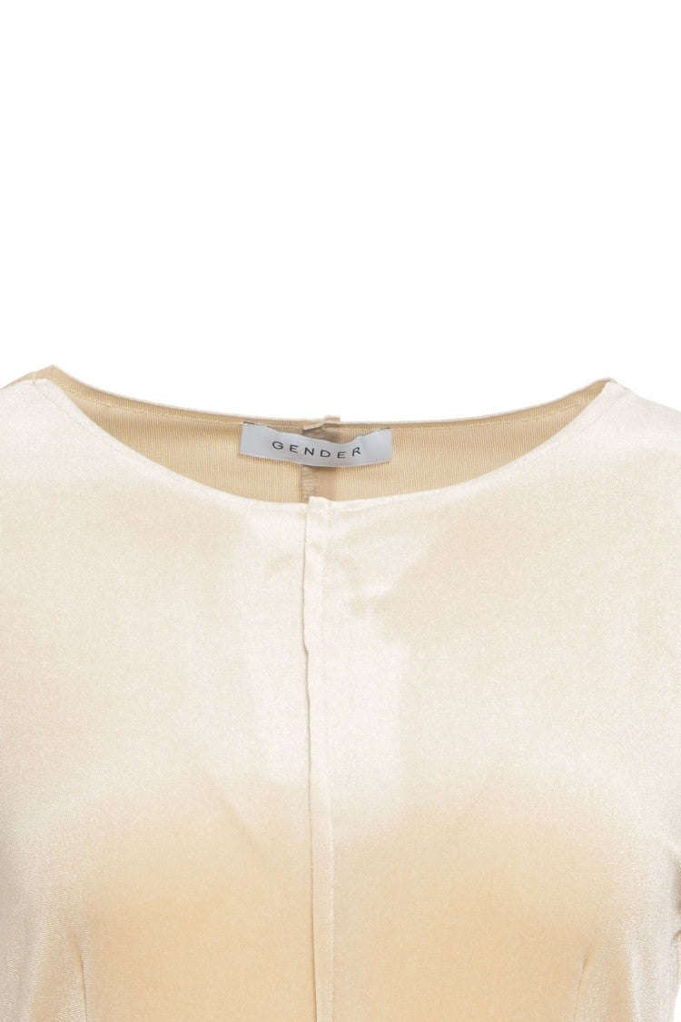 Gender Beige Velvet Maxi Dress With Three-Quarter Sleeves