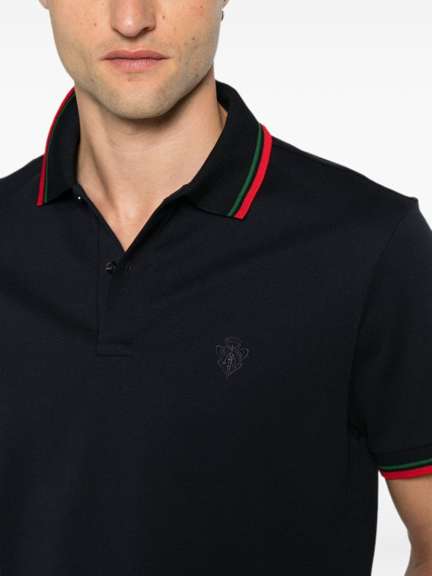 Gucci Black Striped Collar Short-Sleeve Polo Shirt