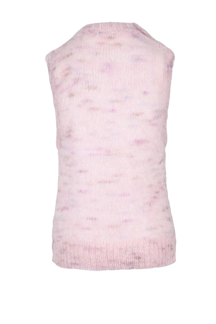 Ganni Soft Pink Mohair Blend Sleeveless Vest