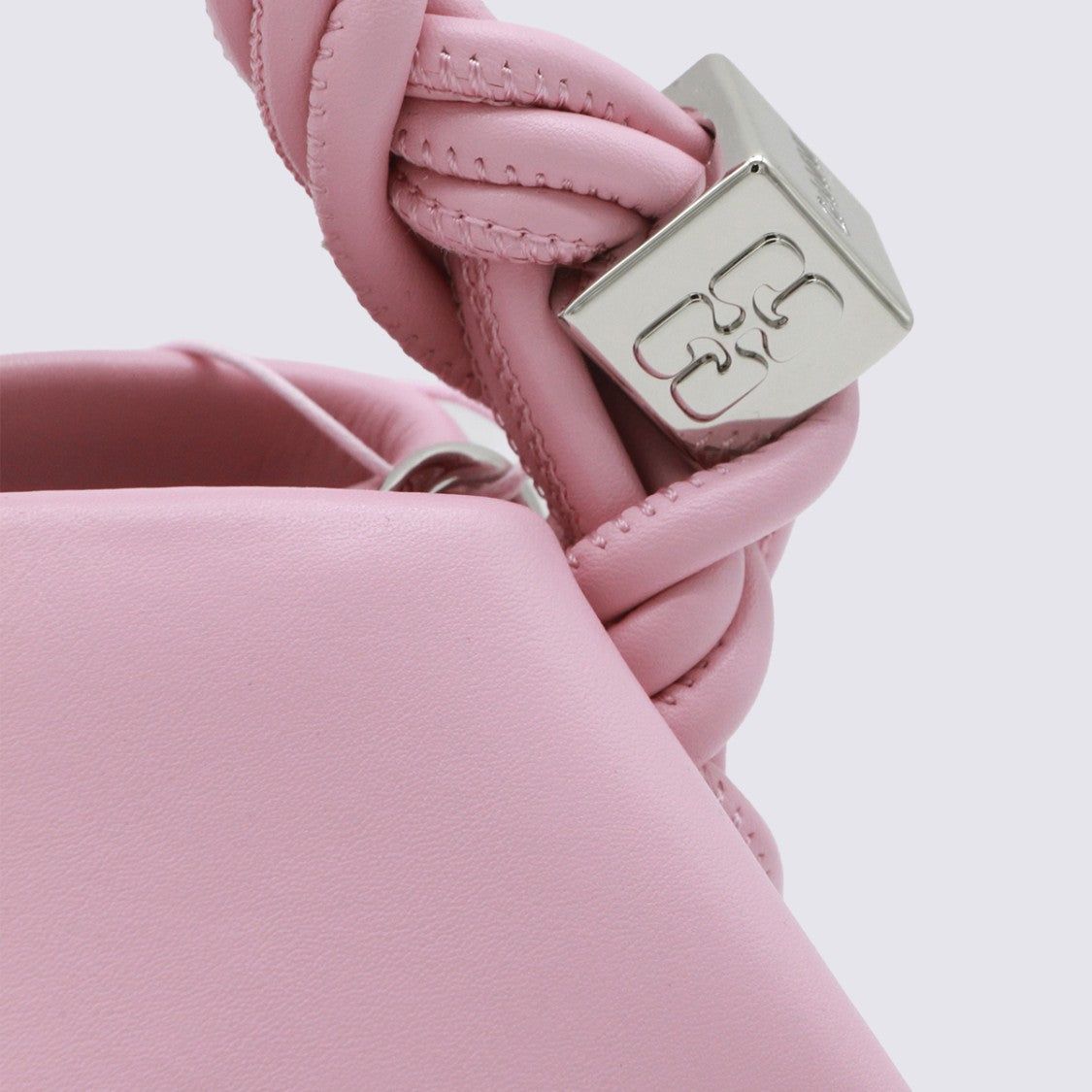 Ganni Geometric Pink Bag With Twisted Handle And Detachable Strap