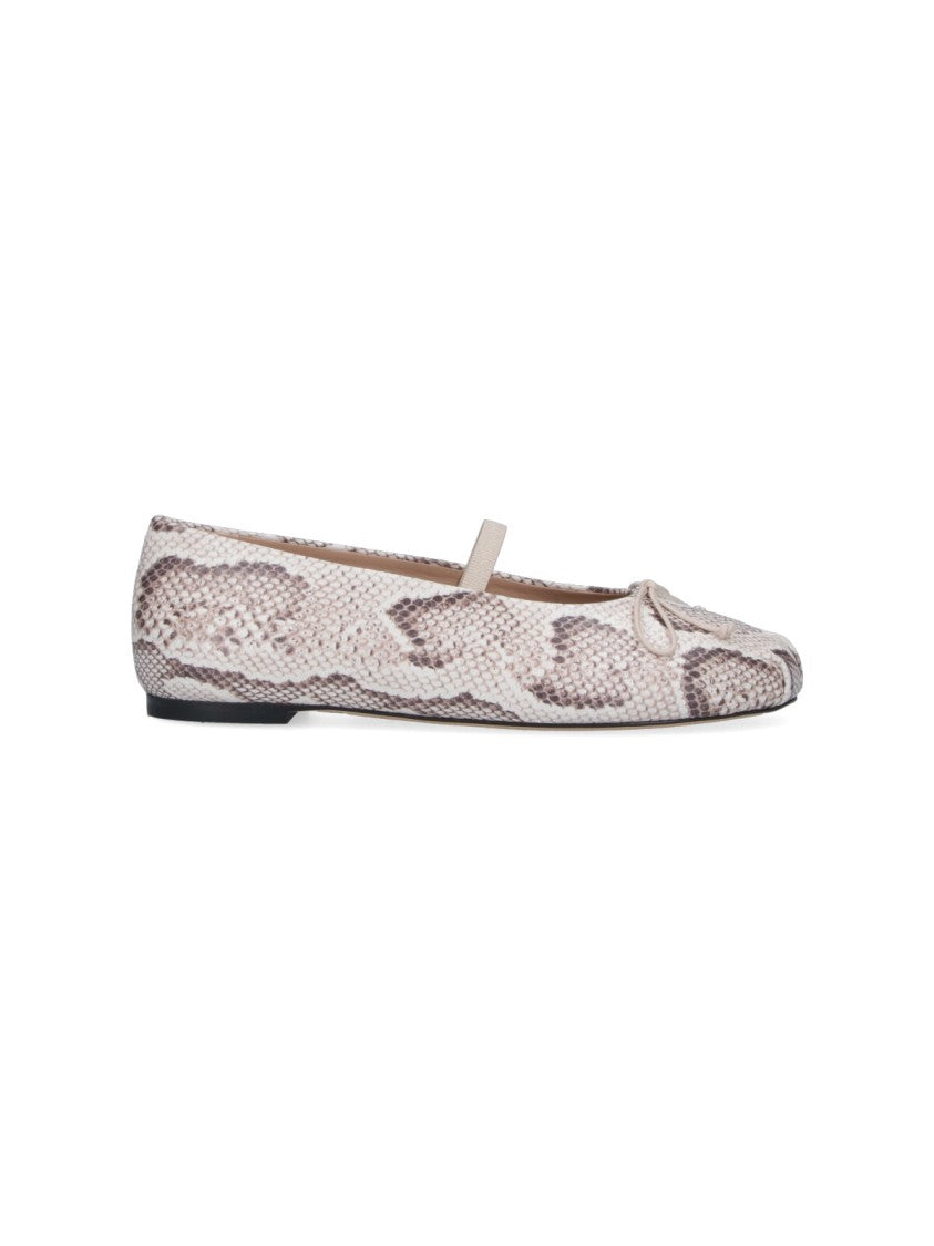 Stuart Weitzman Cream Prima Bow Snake Print Ballerinas