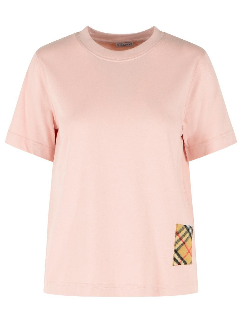 Burberry Pink Frankie Check Detail Cotton T-Shirt