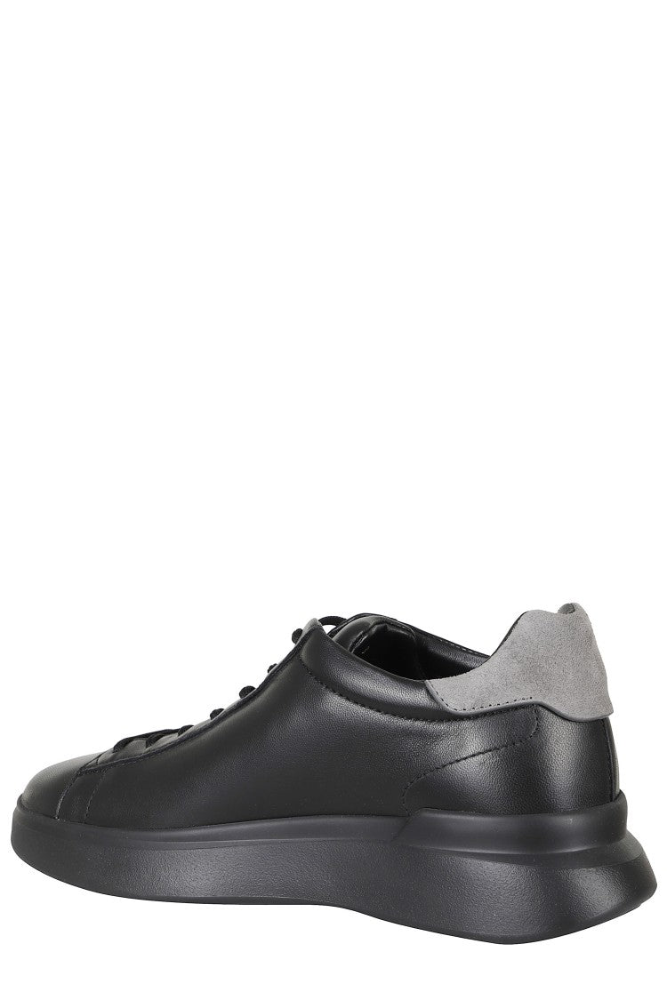 Hogan Black H580 Smooth Leather Rubber Sole Leather Sneakers