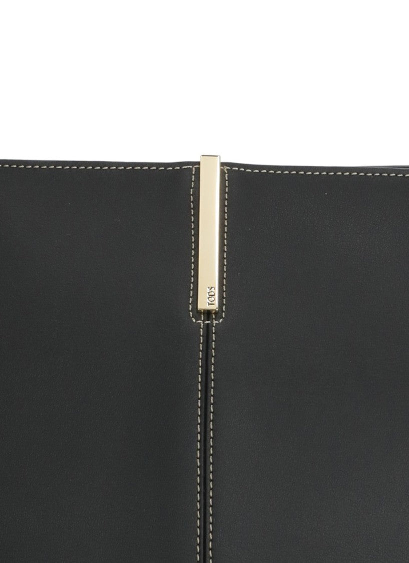 Tod's Medium Leather Shopping Bag With Golden Logo Accent