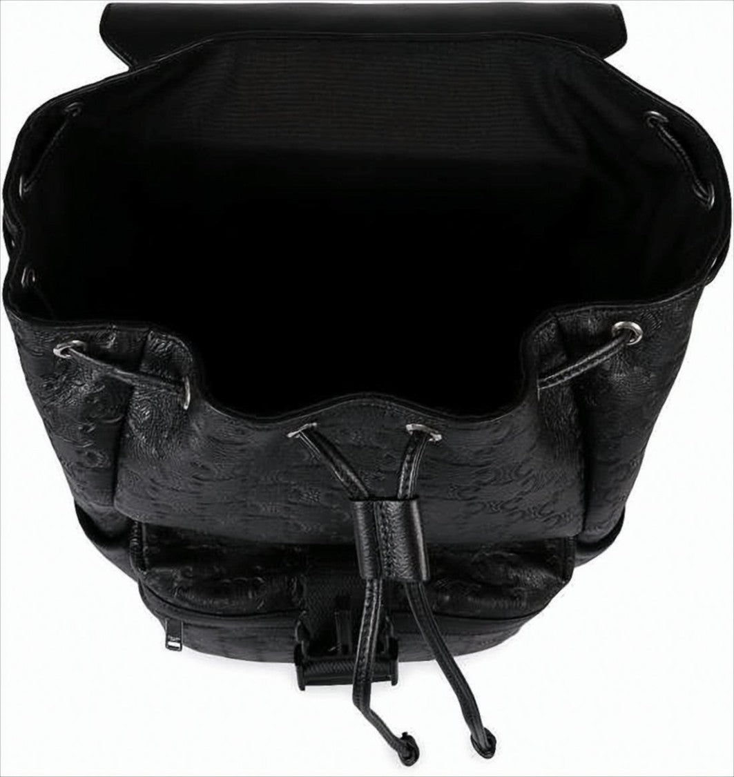 Celine Structured Black Calf Leather Backpack With Metal Buckle Closure
