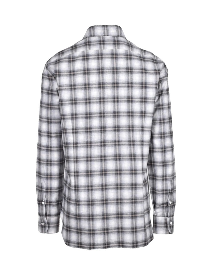 Barba Napoli White/Grey Plaid Cotton Flannel Shirt