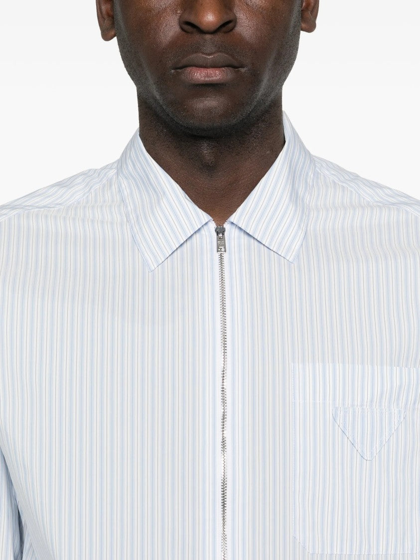 Prada Zip-Up Vertical Stripe Shirt