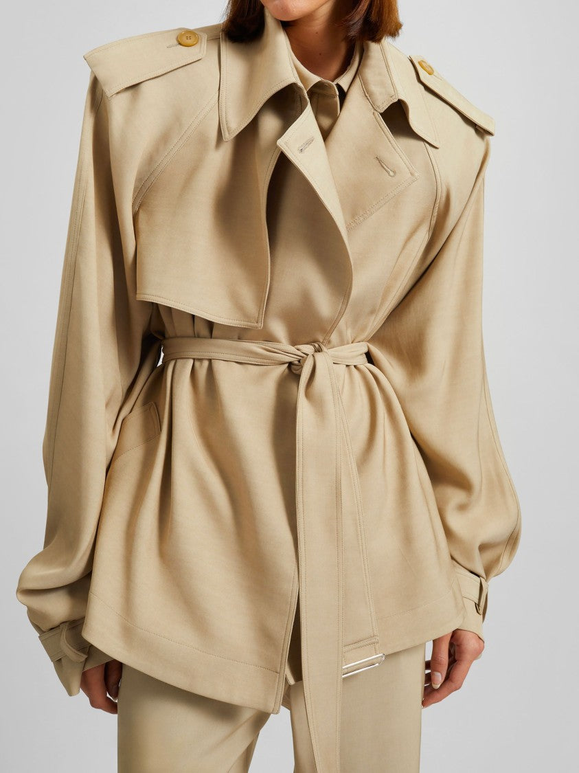 The Frankie Shop Beige Shoulder Pads Viscose Trench Coat
