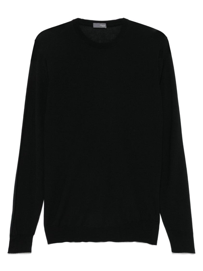 Drumohr Black Fitted Crew Neck Wool Sweater