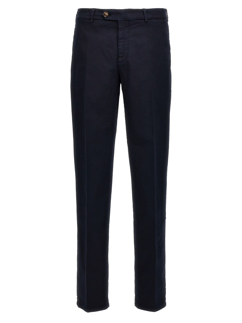 Brunello Cucinelli Tailored Flat Front Pants In Blue Cotton