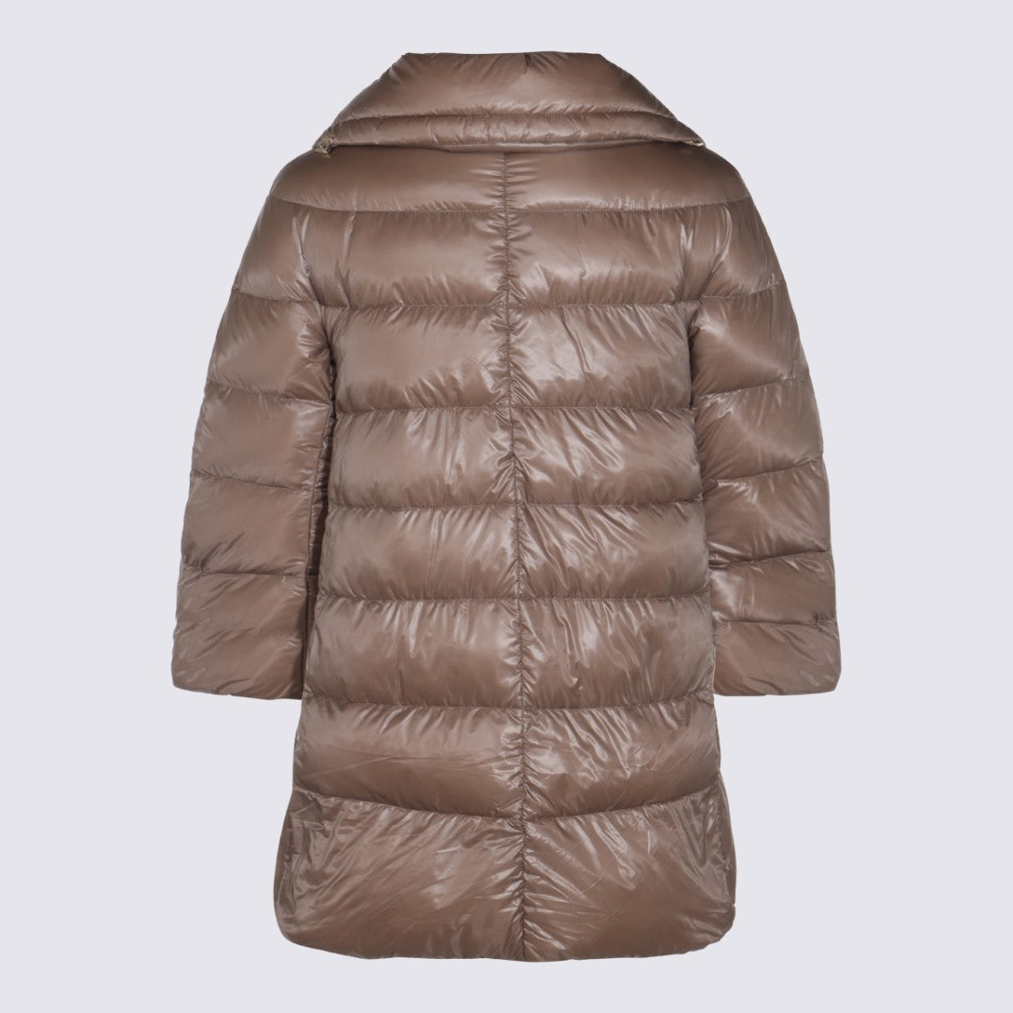 Herno Quilted Brown Jacket With Oversized Collar And Flared Hem