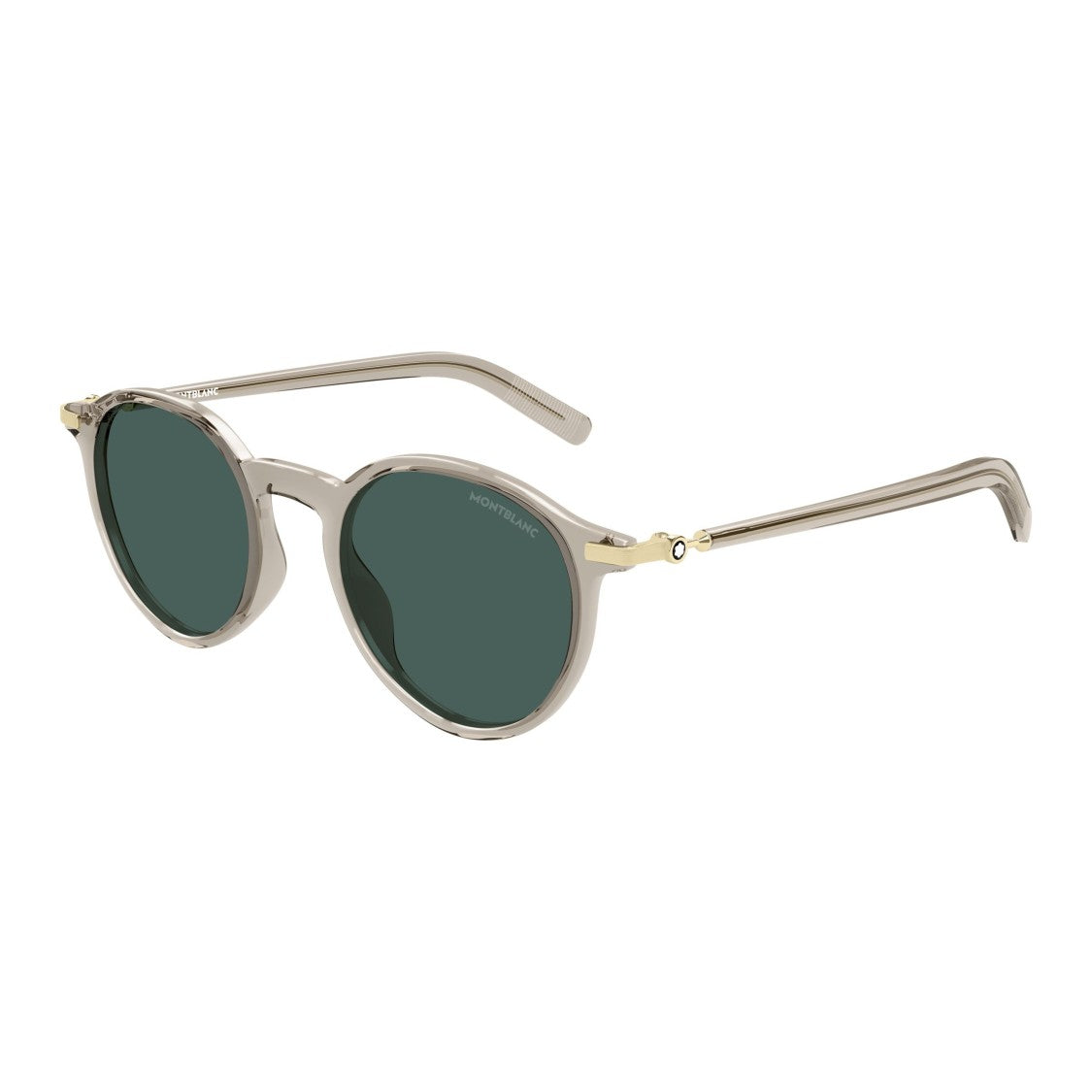 Montblanc Translucent Taupe Round Frame Sunglasses With Gold Accents