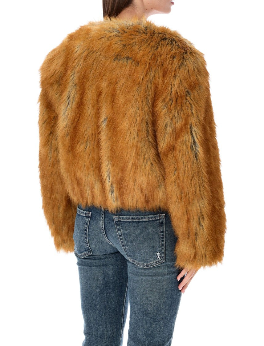Stand Studio Orange-Brown Karly Cropped Faux Fur Jacket