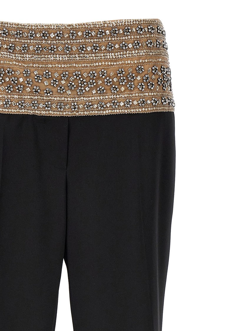 Stella Mccartney Crystal-Embroidered Mesh-Waist Wool Trousers