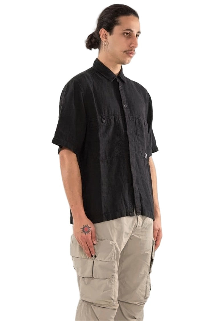 C.P. Company Short-Sleeve Linen Shirt With Classic Collar