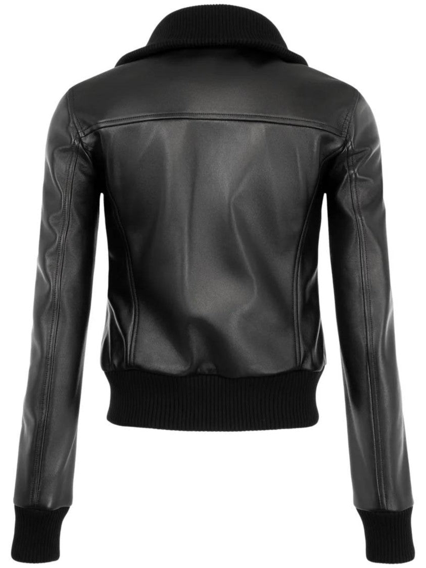 Balenciaga High Collar Fitted Leather Jacket