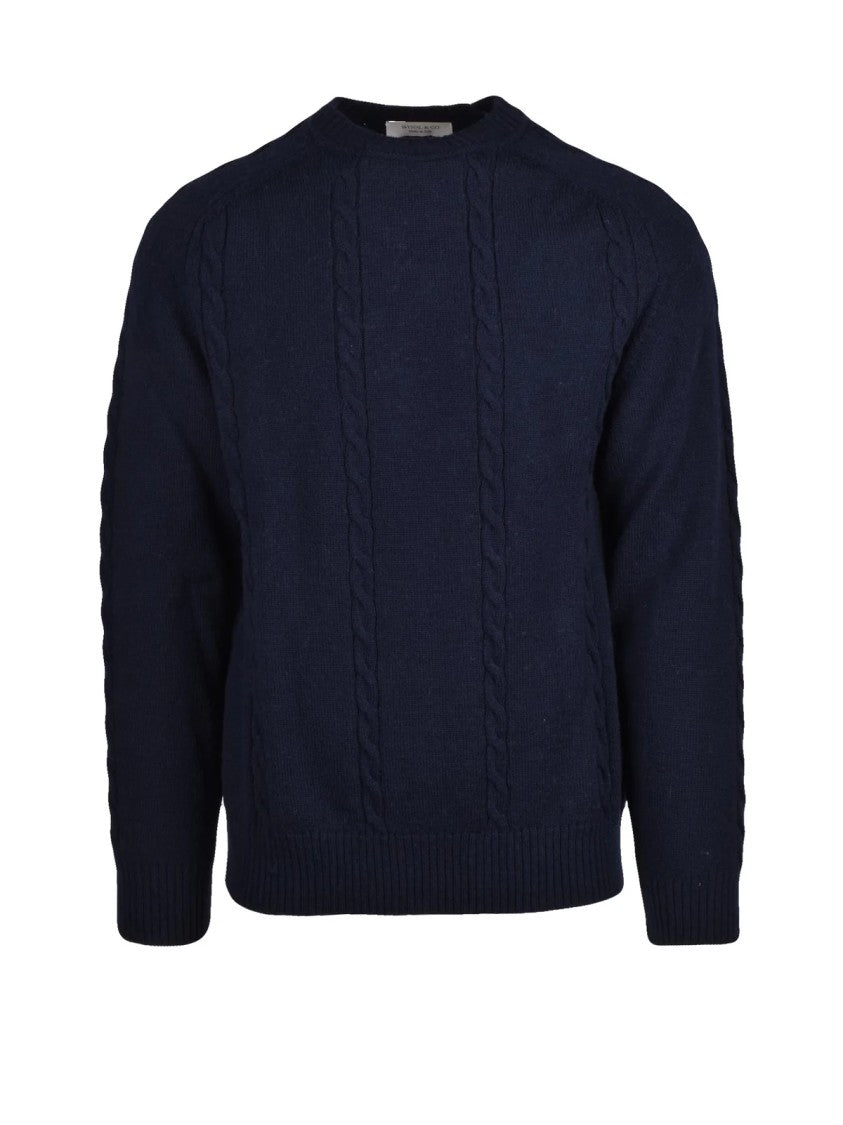 Wool & Co Vertical Cable Knit Crew Neck Sweater In Merino Wool