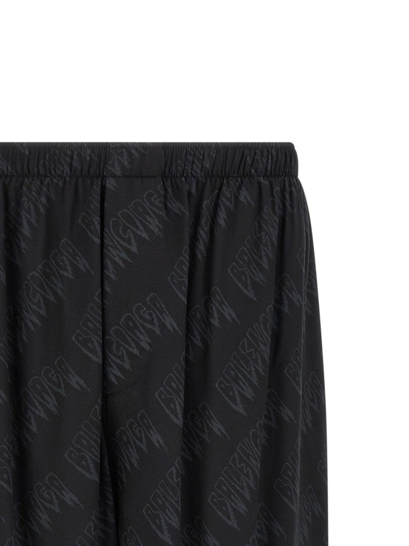 Balenciaga Fluid Viscose Shorts With All-Over Logo Print