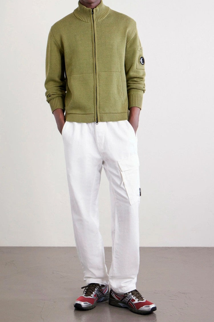 C.P. Company Olive Green Lens Detail Funnel-Neck Cotton Sweater