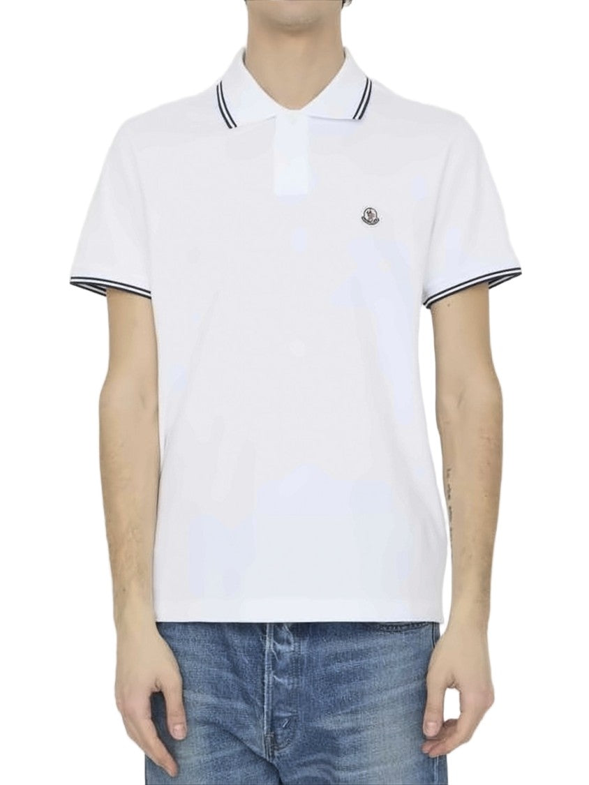 Moncler Short-Sleeve Polo Shirt With Subtle Stripe Accents