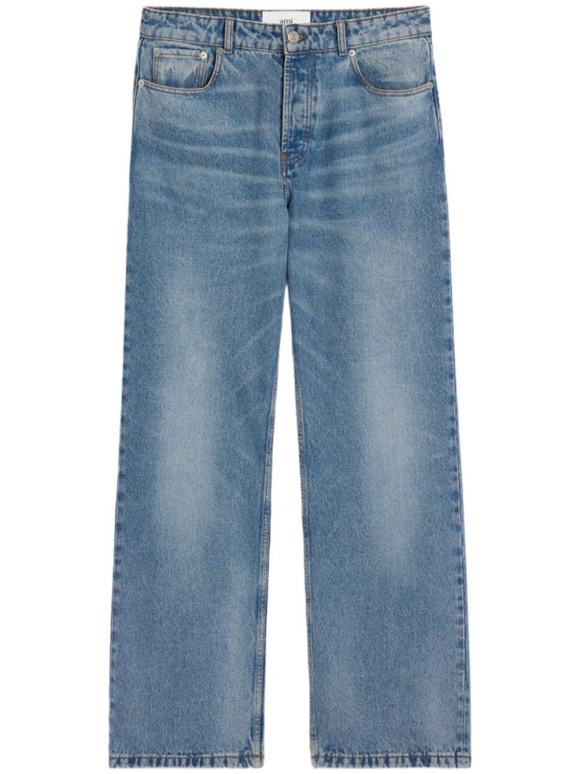 Ami Paris Blue Wide Leg Cotton Jeans