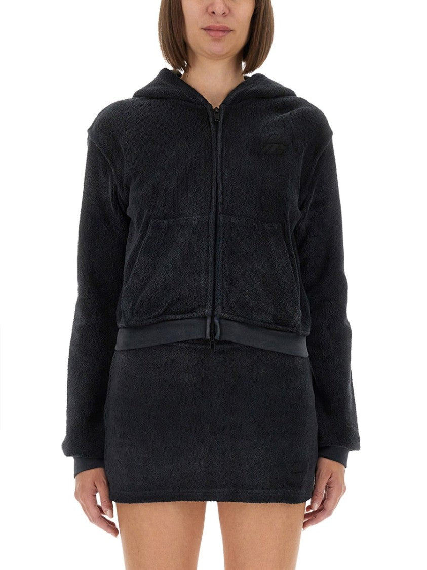 Alexander Wang Cropped Cotton Terry Sweatshirt With Zip-Up Front
