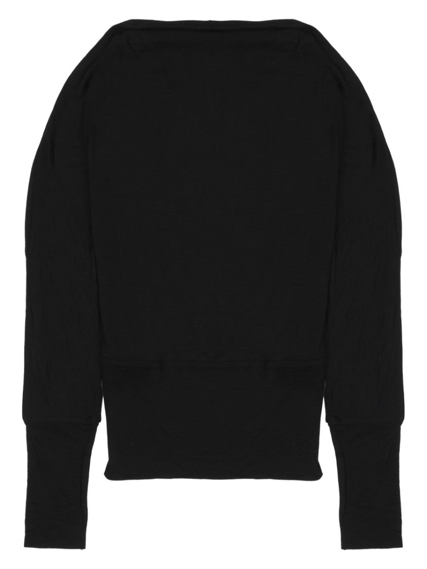 Totême Fitted Black Long-Sleeved Viscose Top With Extended Cuffs