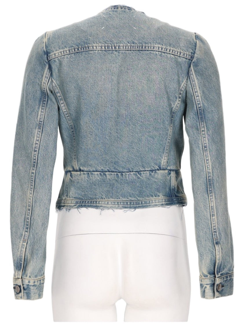 Maison Margiela Cropped Denim Sports Jacket With Raw Hem