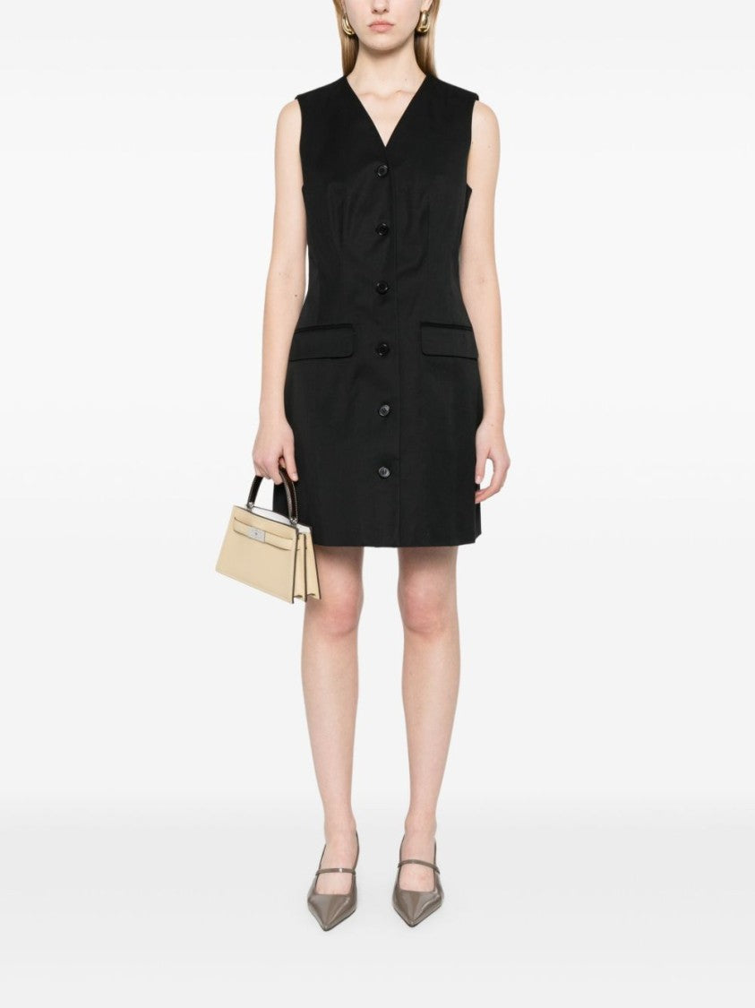Theory Tailored Black Cotton Blazer Dress With Flap Pockets