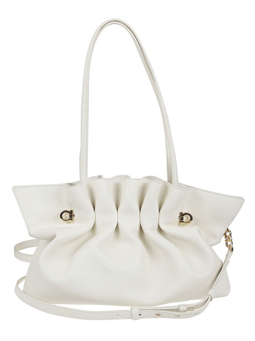 Ferragamo Pleated Lamb Leather Bag With Gancini Hardware